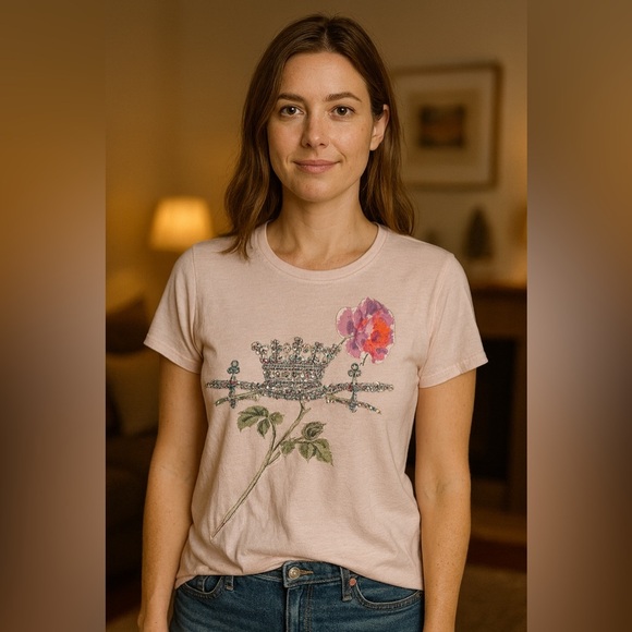 NWT Johnny Was For Love and Liberty Crown and Dagger Tee Light Pink Size Medium